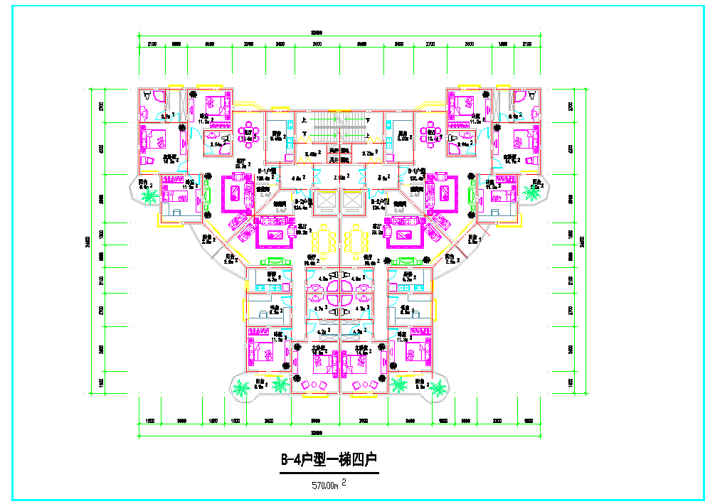 某地区一梯四户住宅平面图（共3张）