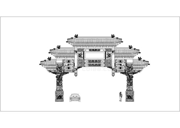 某景区仿古牌坊入口建筑设计施工方案图纸-图一