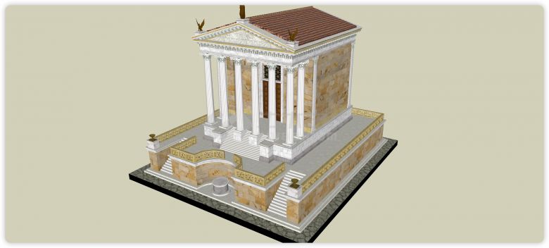 黄色大理石主体古罗马建筑su模型-图一