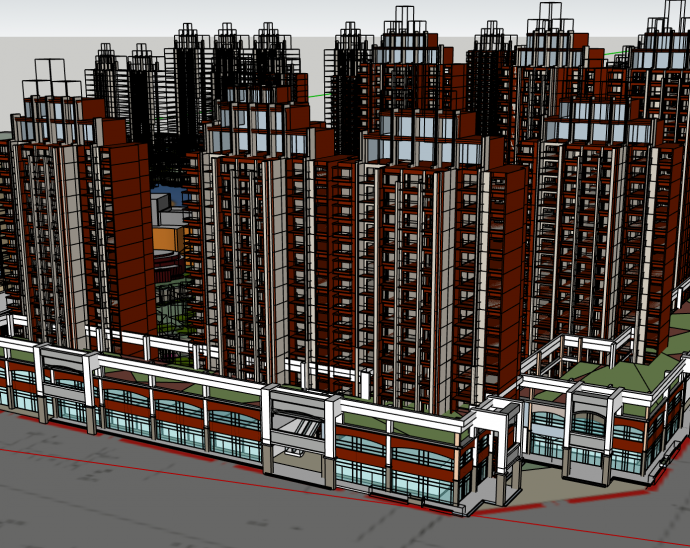 红色高级小区楼盘规划SU模型_图1