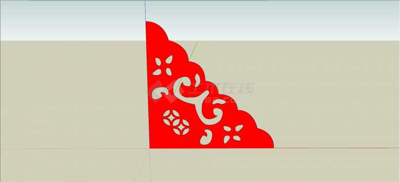中式红色异形窗花元素构件su模型-图一