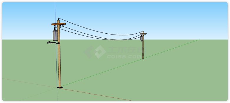 照明乡村路灯电线杆su模型-图一
