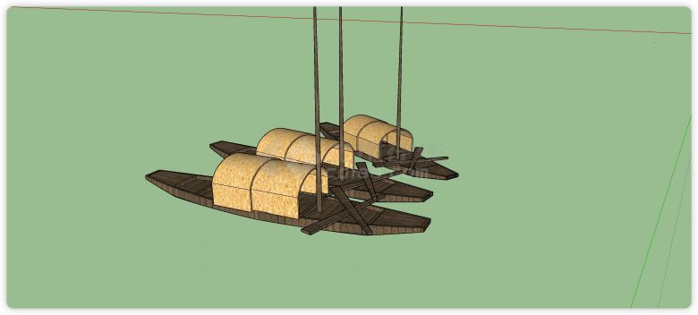 三艘木船中国古代渔船su模型-图一