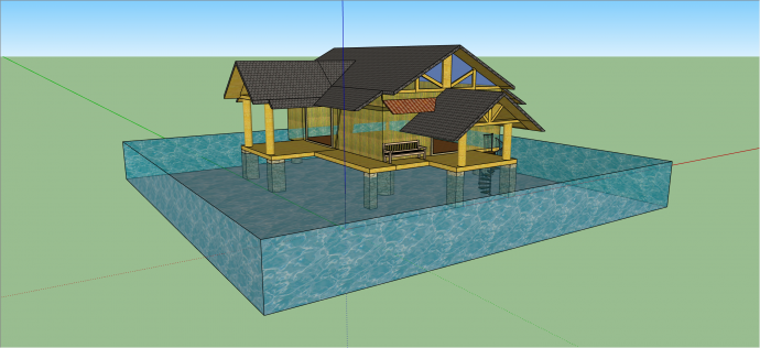 中式古典木质小木屋房屋su模型_图1
