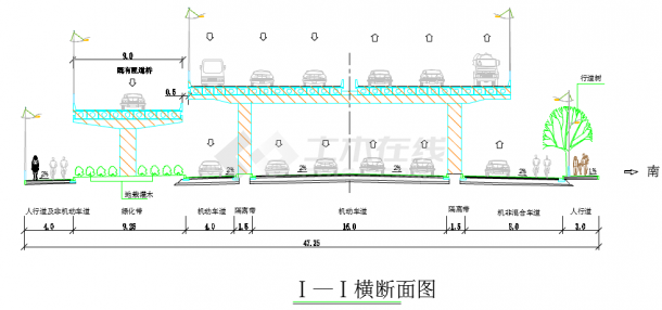 某地小型高架道路的绿化断面建筑设计图-图一