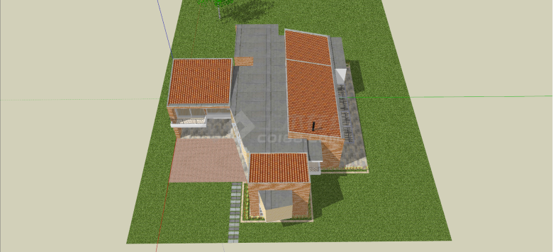 两层田园风格浅棕色砖墙别墅su模型-图二