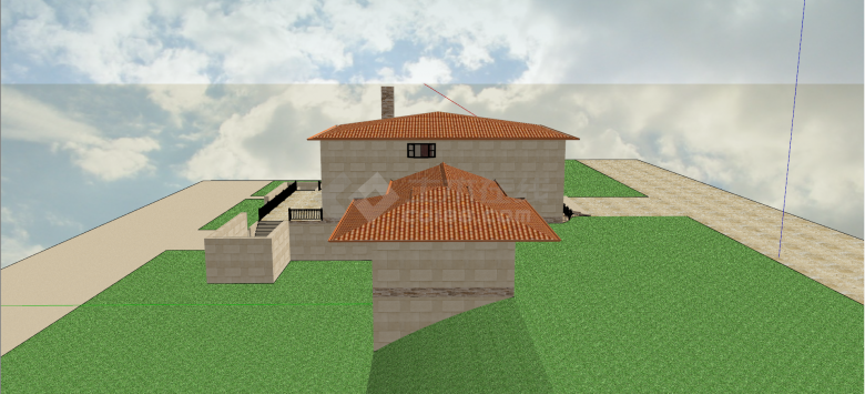 棕色坡顶对称式别墅su模型-图二