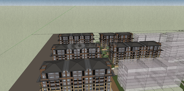 总图规划灰色顶棕色外观建筑su模型-图二