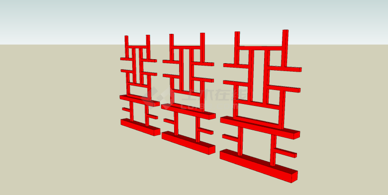 中式元素构件su模型红色镂空-图二