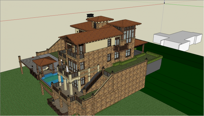 带有小型泳池 带有多层建筑的豪华别墅su模型_图1