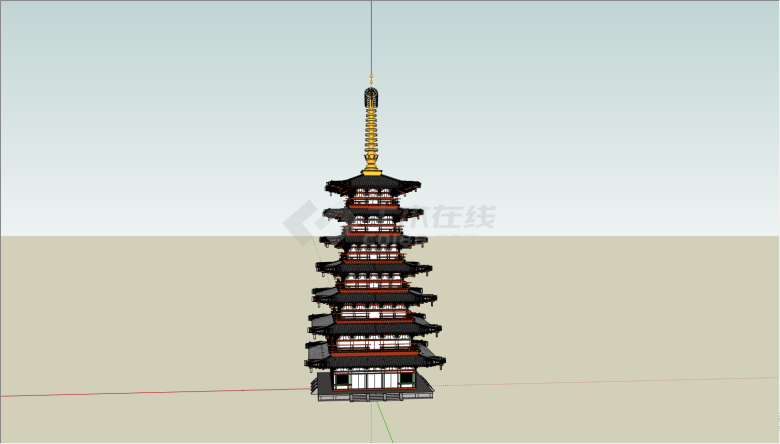 带有多层的日式的古建筑塔su模型-图二