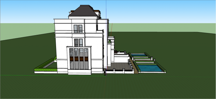 新古典风格独栋白色墙体别墅su模型_图1