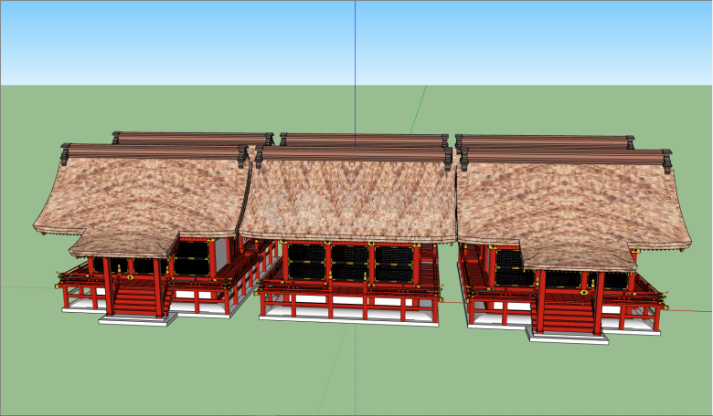 带棕色屋顶中式古建筑su模型 -图二