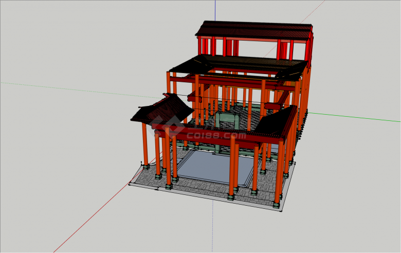特色红柱自制中式古建筑骨架su模型-图二