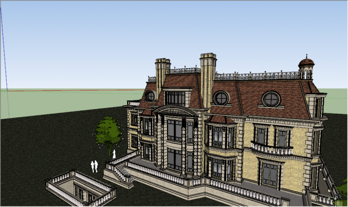欧式西方古典风格三层独栋别墅su模型_图1