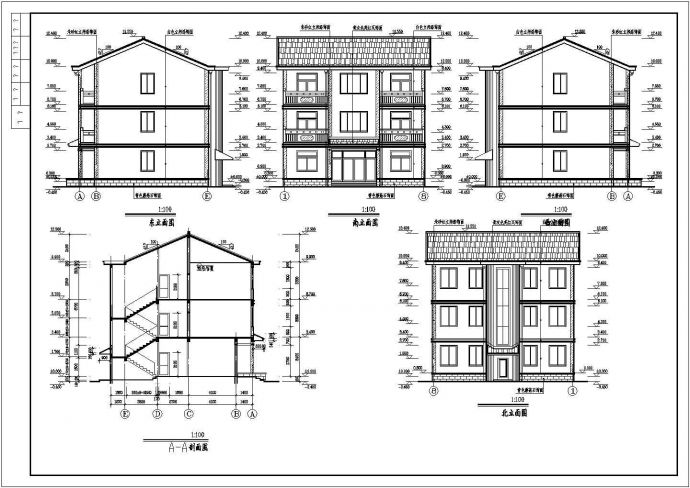 多阳台、卧室实用三层农村自建房屋建筑设计图_图1