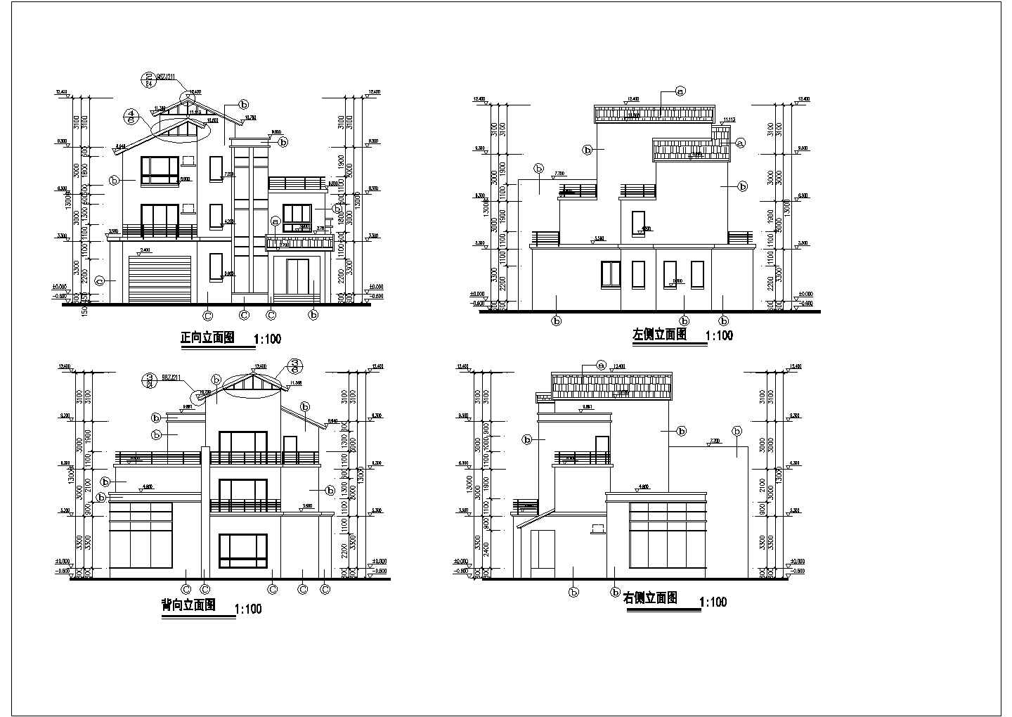 简洁三层坡屋顶自建房屋建筑设计图