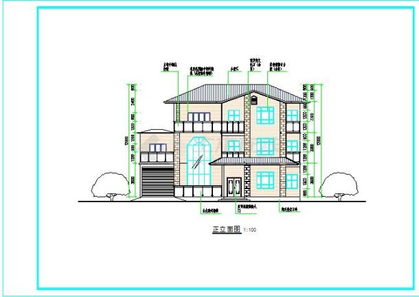 建筑带屋顶花园三层房屋建筑户型图-图一