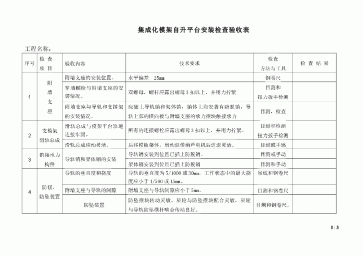 集成化模架自升平台安装检查验收表-图一