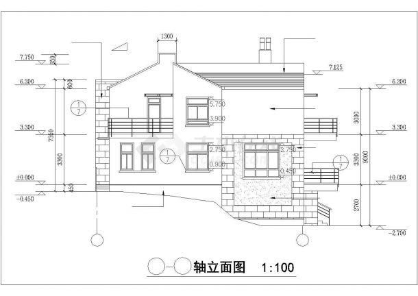 某地市坡地双车库三层别墅建筑设计施工图纸-图二