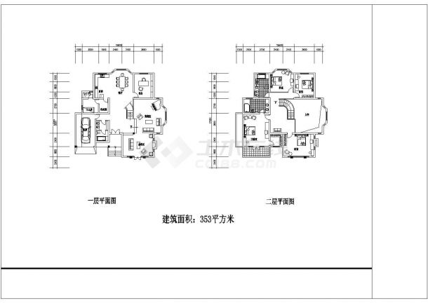 某地二层中空独栋别墅建筑施工户型图-图二