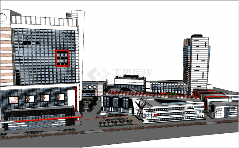 现代商场城市综合体设计su模型-图一
