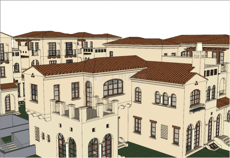 欧式现代风联排别墅住宅建筑su模型-图一