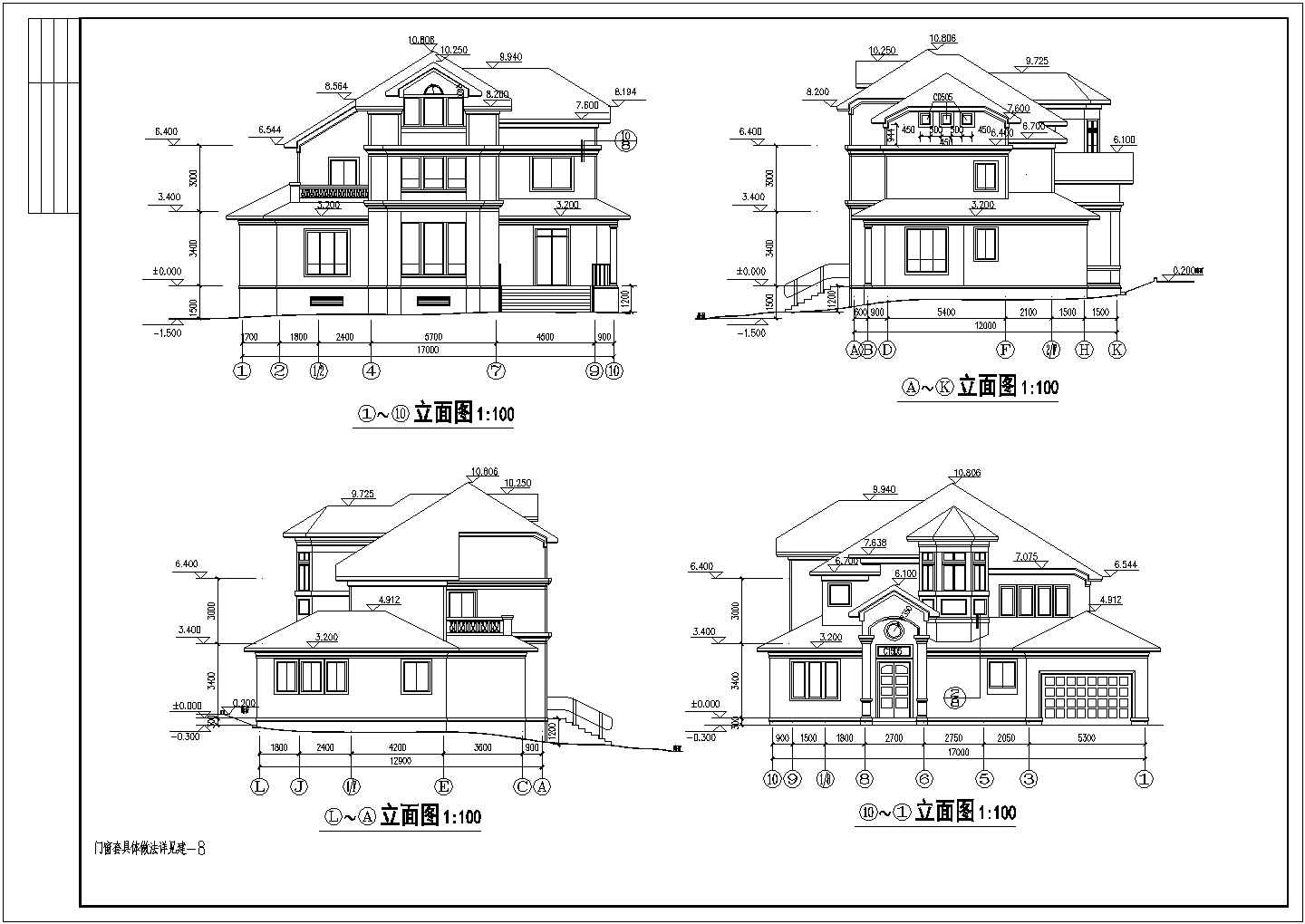 带地下室三层别致自建别墅建筑设计图