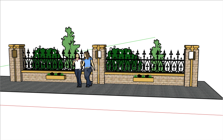 时尚新古典别墅围墙su模型-图一