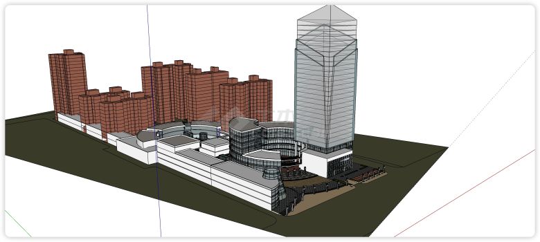 环形设计主体高层建筑组合商业体su模型-图二