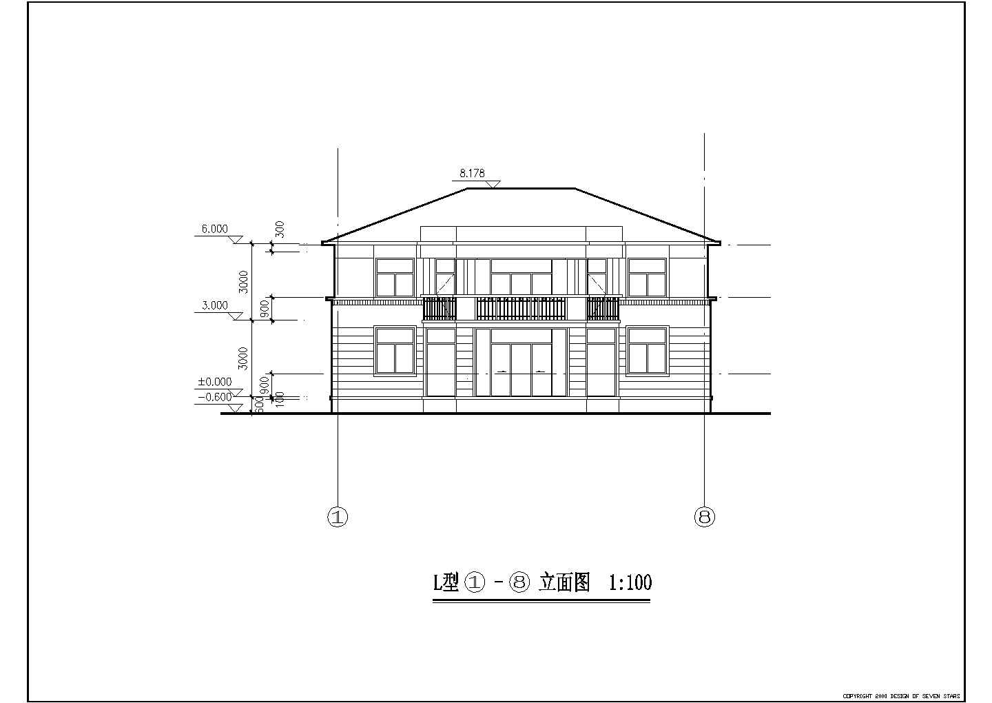 简洁砖混中空二层农村房屋建筑方案图