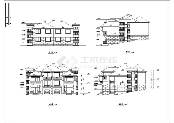 坡地双拼带车库层二层自建房屋建筑设计图-图一