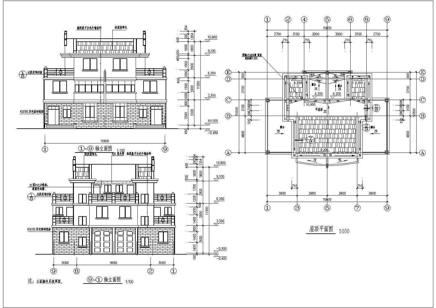 平屋顶带阁楼三层农村双拼房屋建筑设计图
