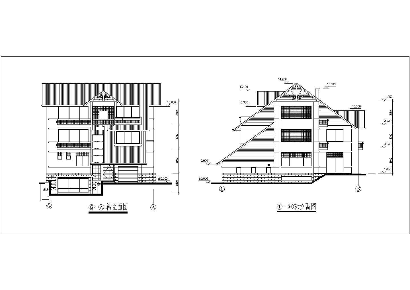 美式个性二层半自建别墅建筑设计图