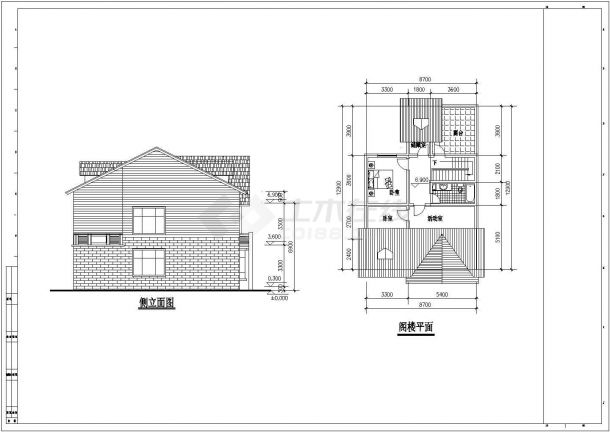 美式风格带阁楼二层半坡屋顶小型新农农村房屋建筑设计图-图二