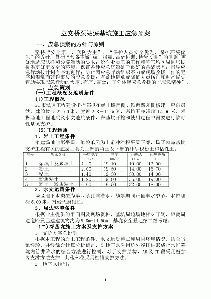 【济南】经十路泵站深基坑施工应急预案_图1