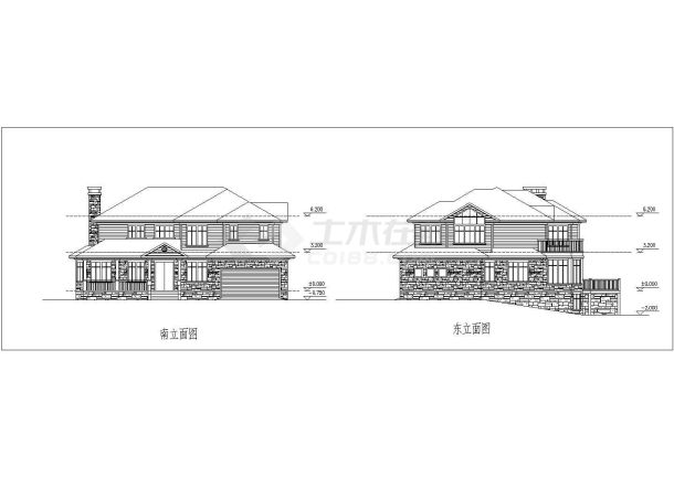 田园风格坡地自建别墅建筑设计方案图-图一