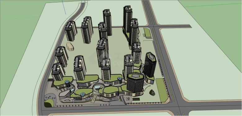 城镇高层综合体建筑su模型-图二