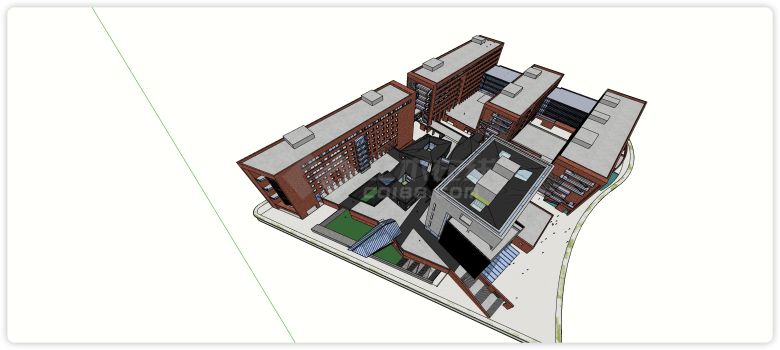 某大学新校区图书馆教学楼建筑su模型-图二