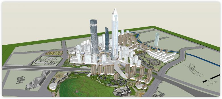 城市设计办公住宅区一体化设计su模型-图二