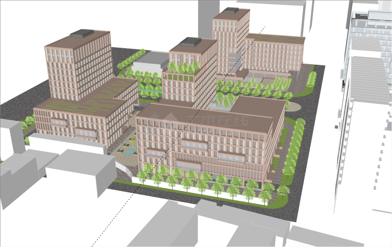 简约现代风格上海别墅住宅区su模型-图二