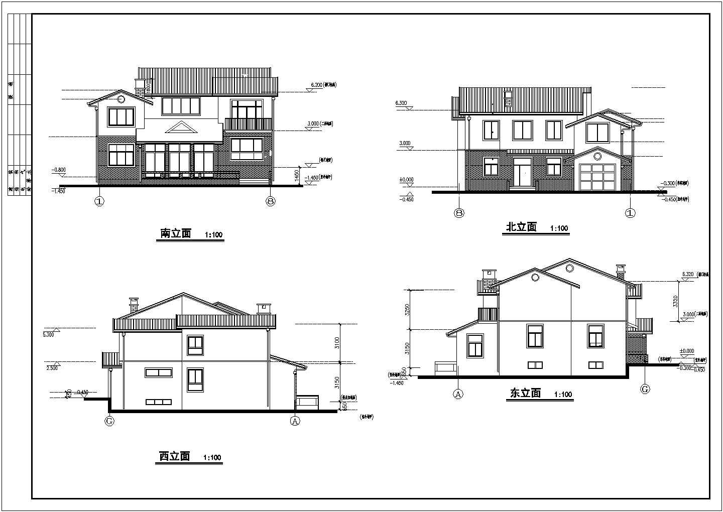 某小区3套经典二层别墅建筑设计图（全集）