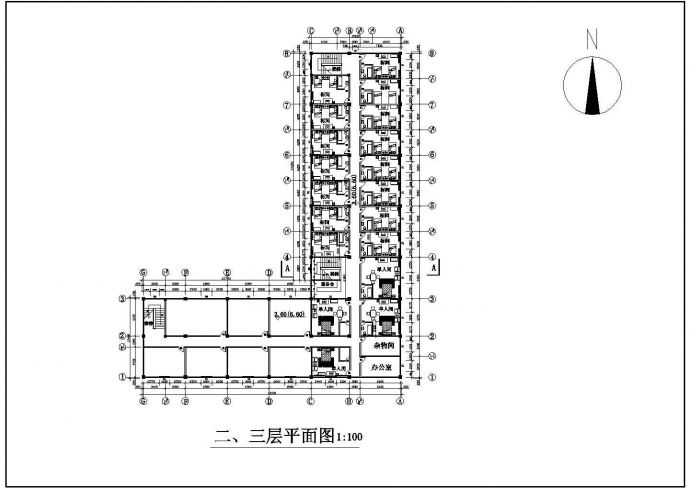 某四层L型宾馆建筑设计图纸（共7张）_图1