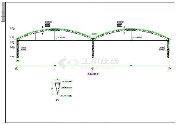 桁架大棚CAD建筑施工图-图二