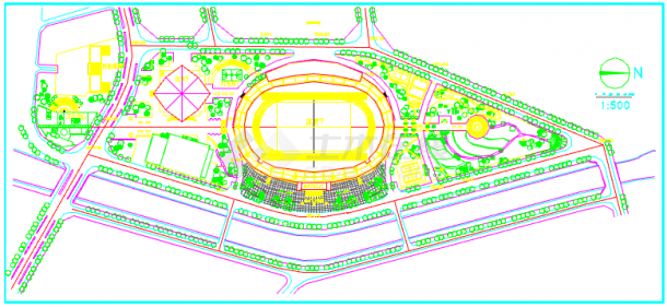 某地大型体育场详细绿化设计规划图-图一