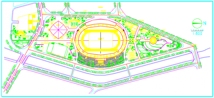 某地大型体育场详细绿化设计规划图_图1