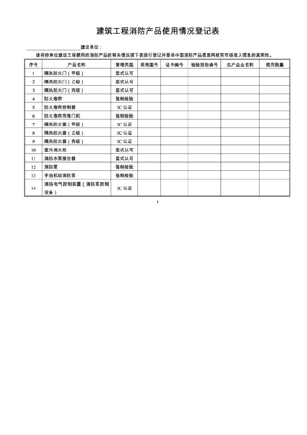 建筑工程消防产品使用情况表格-图一