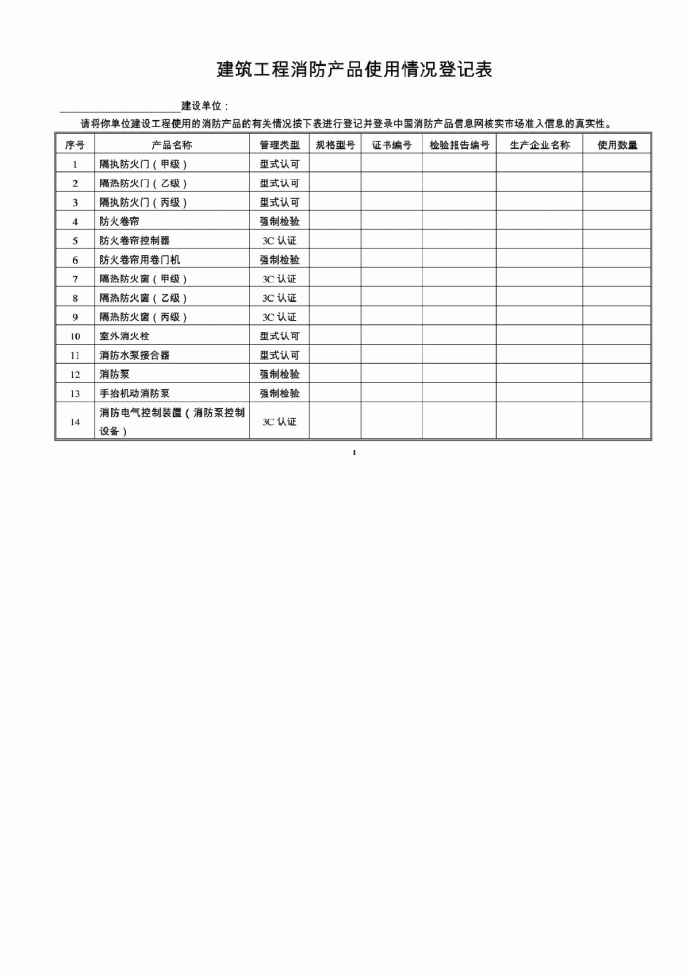 建筑工程消防产品使用情况表格_图1