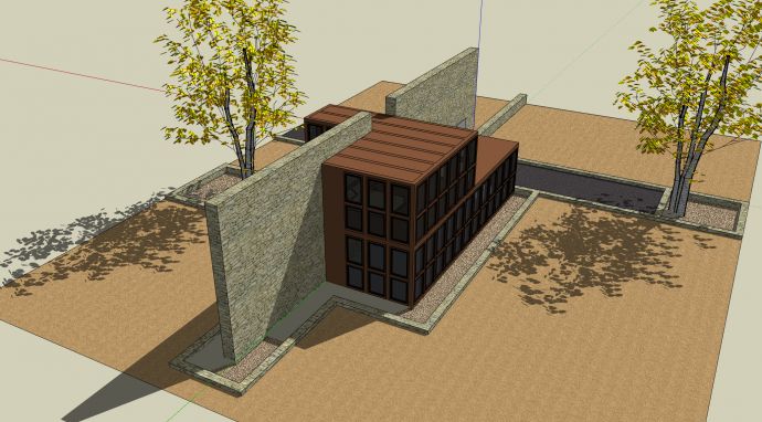 大型石头墙和咖啡色平顶双层别墅su模型_图1