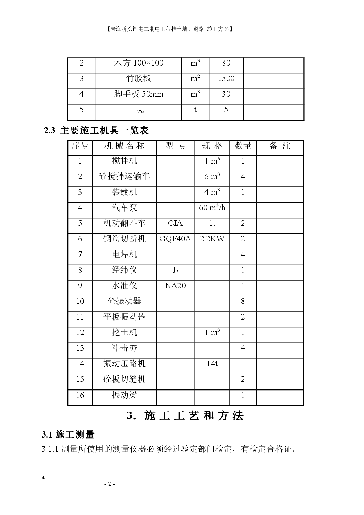 青海桥头铝电二期电工程挡土墙、道路施工方案-图二